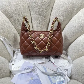 Chanel AS4912 Meduim Hobo Shiny Lambskin & Gold Tone Metal Brown