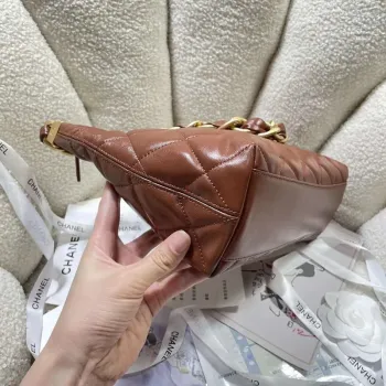 Chanel AS4912 Meduim Hobo Shiny Lambskin & Gold Tone Metal Brown