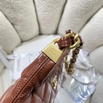 Chanel AS4912 Meduim Hobo Shiny Lambskin & Gold Tone Metal Brown