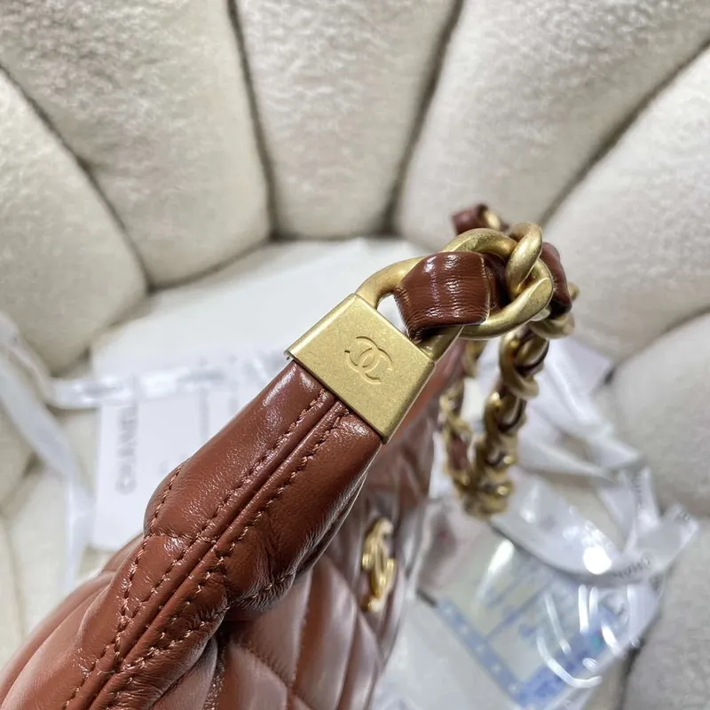 Chanel AS4912 Meduim Hobo Shiny Lambskin & Gold Tone Metal Brown