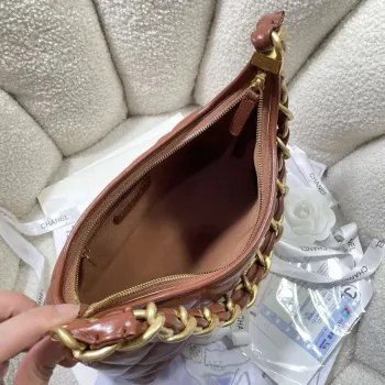 Chanel AS4912 Meduim Hobo Shiny Lambskin & Gold Tone Metal Brown