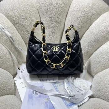 Chanel AS4912 Meduim Hobo Shiny Lambskin & Gold Tone Metal Black
