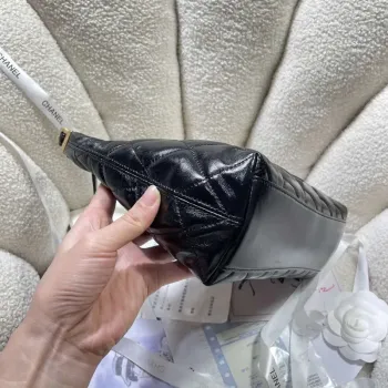 Chanel AS4912 Meduim Hobo Shiny Lambskin & Gold Tone Metal Black