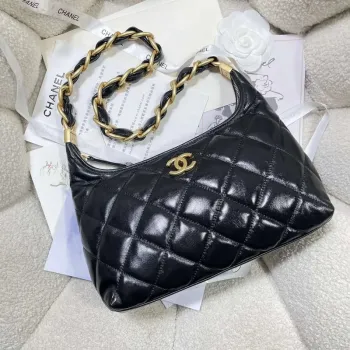Chanel AS4912 Meduim Hobo Shiny Lambskin & Gold Tone Metal Black