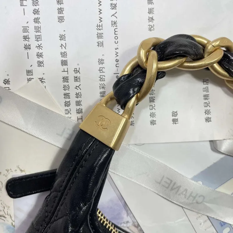 Chanel AS4912 Meduim Hobo Shiny Lambskin & Gold Tone Metal Black