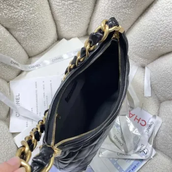 Chanel AS4912 Meduim Hobo Shiny Lambskin & Gold Tone Metal Black