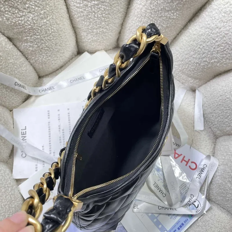 Chanel AS4912 Meduim Hobo Shiny Lambskin & Gold Tone Metal Black