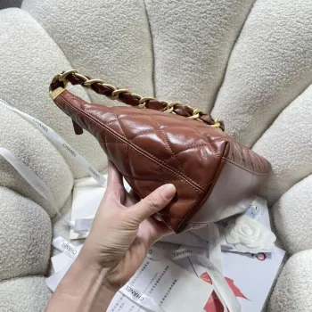 Chanel AS4923 Large Hobo Shiny Lambskin & Gold Tone Metal Brown