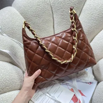 Chanel AS4923 Large Hobo Shiny Lambskin & Gold Tone Metal Brown