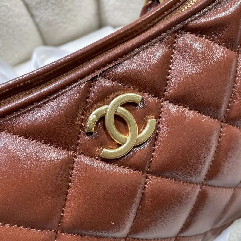 Chanel AS4923 Large Hobo Shiny Lambskin & Gold Tone Metal Brown