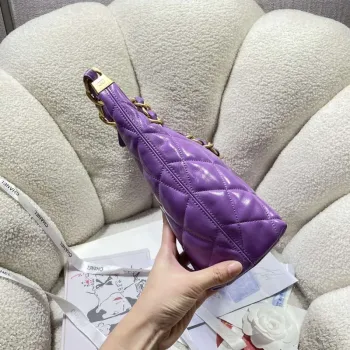 Chanel AS4923 Large Hobo Shiny Lambskin & Gold Tone Metal Purple