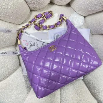 Chanel AS4923 Large Hobo Shiny Lambskin & Gold Tone Metal Purple