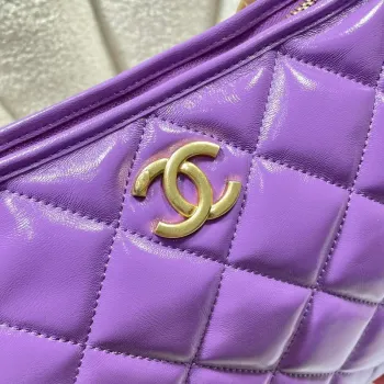 Chanel AS4923 Large Hobo Shiny Lambskin & Gold Tone Metal Purple