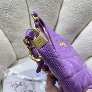 Chanel AS4923 Large Hobo Shiny Lambskin & Gold Tone Metal Purple