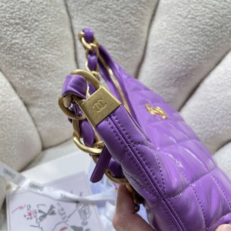 Chanel AS4923 Large Hobo Shiny Lambskin & Gold Tone Metal Purple