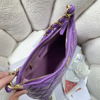 Chanel AS4923 Large Hobo Shiny Lambskin & Gold Tone Metal Purple