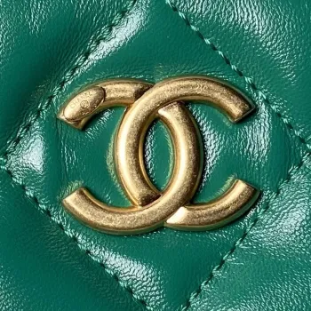 Chanel AS4923 Large Hobo Shiny Lambskin & Gold Tone Metal Dark Green