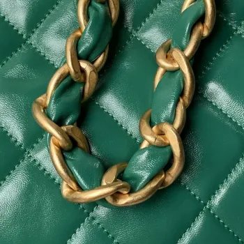 Chanel AS4923 Large Hobo Shiny Lambskin & Gold Tone Metal Dark Green