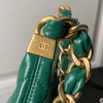 Chanel AS4923 Large Hobo Shiny Lambskin & Gold Tone Metal Dark Green