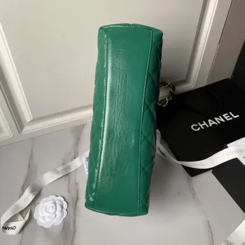 Chanel AS4923 Large Hobo Shiny Lambskin & Gold Tone Metal Dark Green