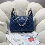Chanel AS4923 Large Hobo Shiny Lambskin & Gold Tone Metal Navy Blue