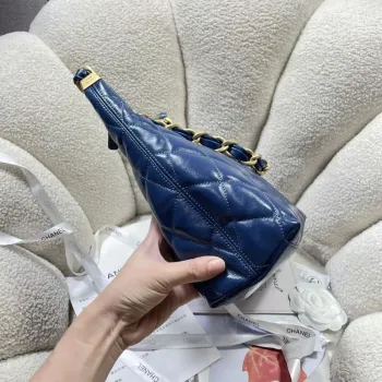 Chanel AS4923 Large Hobo Shiny Lambskin & Gold Tone Metal Navy Blue