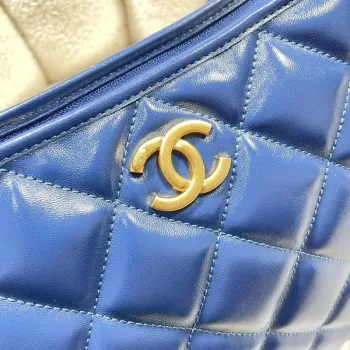 Chanel AS4923 Large Hobo Shiny Lambskin & Gold Tone Metal Navy Blue