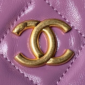Chanel AS4923 Large Hobo Shiny Lambskin & Gold Tone Metal Dark Purple