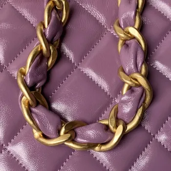 Chanel AS4923 Large Hobo Shiny Lambskin & Gold Tone Metal Dark Purple