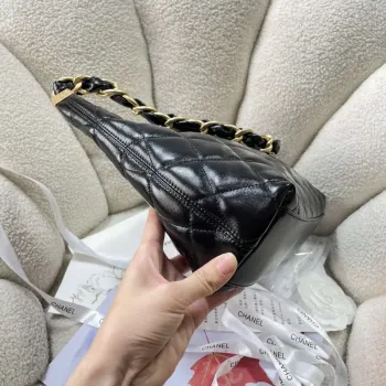 Chanel AS4923 Large Hobo Shiny Lambskin & Gold Tone Metal Black