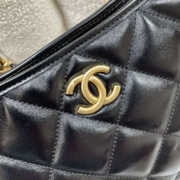 Chanel AS4923 Large Hobo Shiny Lambskin & Gold Tone Metal Black