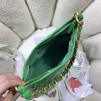 Chanel AS4923 Large Hobo Shiny Lambskin & Gold Tone Metal Green
