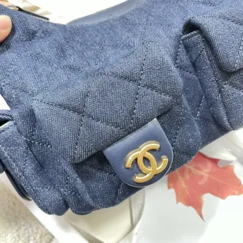 Chanel AS5339 Small Hobo Shiny Denim & Gold Tone Metal Dark blue