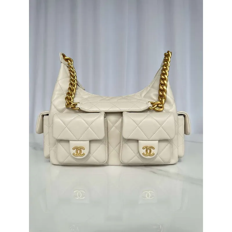 Chanel AS5339 Small Hobo Shiny Lambskin & Gold Tone Metal Apricot