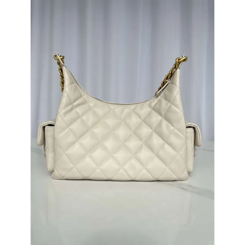 Chanel AS5339 Small Hobo Shiny Lambskin & Gold Tone Metal Apricot