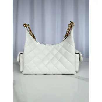 Chanel AS5339 Small Hobo Shiny Lambskin & Gold Tone Metal White
