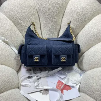 Chanel AS5302 Hobo Shiny  Denim & Gold Tone Metal Dark blue