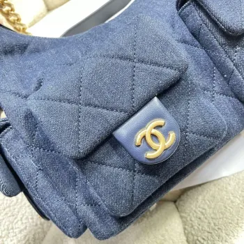 Chanel AS5302 Hobo Shiny  Denim & Gold Tone Metal Dark blue