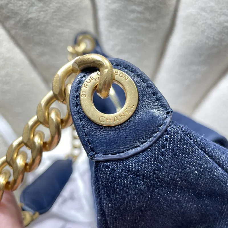 Chanel AS5302 Hobo Shiny  Denim & Gold Tone Metal Dark blue