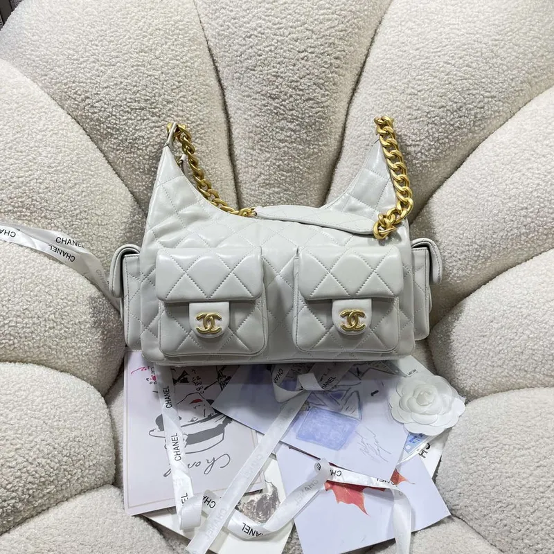 Chanel AS5302 Hobo Shiny Lambskin & Gold Tone Metal Gray