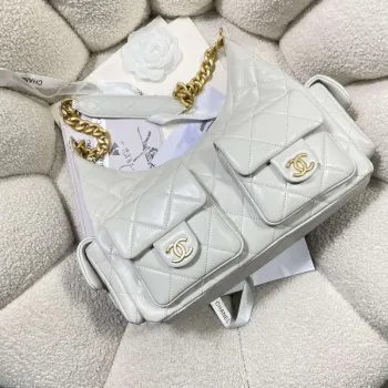 Chanel AS5302 Hobo Shiny Lambskin & Gold Tone Metal Gray