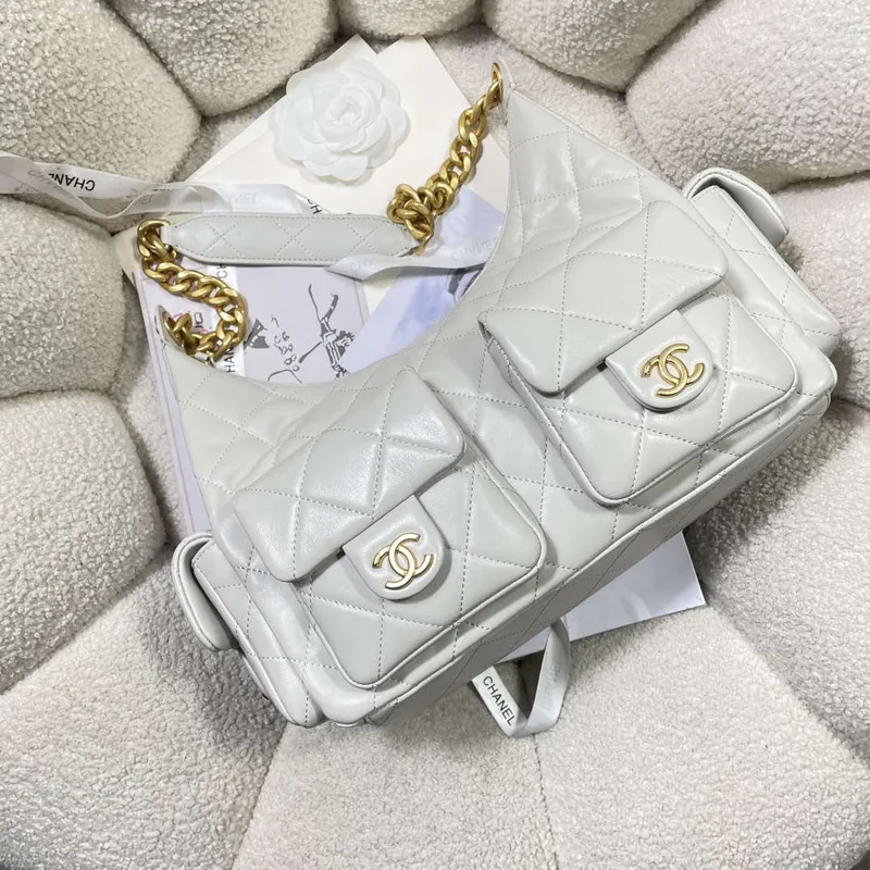 Chanel AS5302 Hobo Shiny Lambskin & Gold Tone Metal Gray