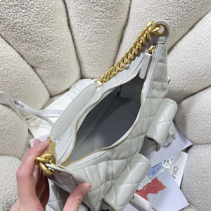 Chanel AS5302 Hobo Shiny Lambskin & Gold Tone Metal Gray