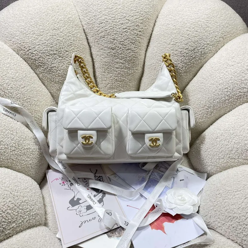 Chanel AS5302 Hobo Shiny Lambskin & Gold Tone Metal White