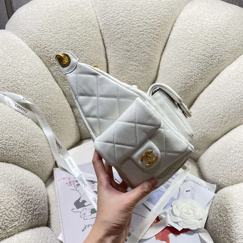 Chanel AS5302 Hobo Shiny Lambskin & Gold Tone Metal White