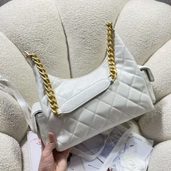 Chanel AS5302 Hobo Shiny Lambskin & Gold Tone Metal White