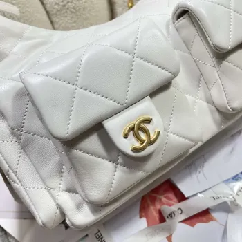 Chanel AS5302 Hobo Shiny Lambskin & Gold Tone Metal White