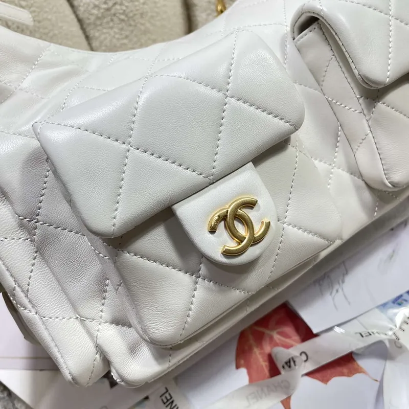 Chanel AS5302 Hobo Shiny Lambskin & Gold Tone Metal White