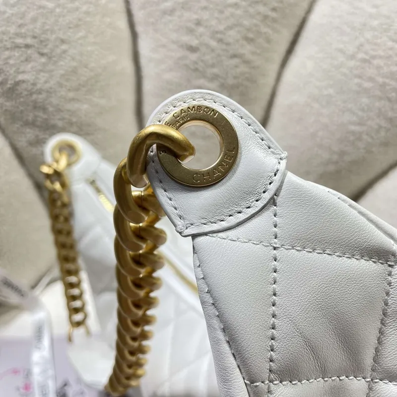 Chanel AS5302 Hobo Shiny Lambskin & Gold Tone Metal White