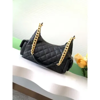 Chanel AS5339 Small Hobo Shiny Lambskin & Gold Tone Metal Black